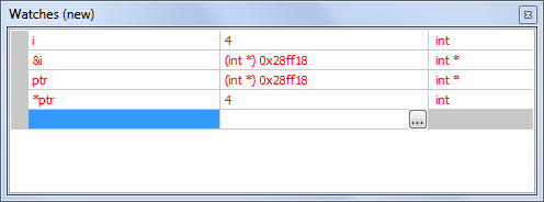 Figure 1. The Watches window shows how the variable values and types are equivalent.