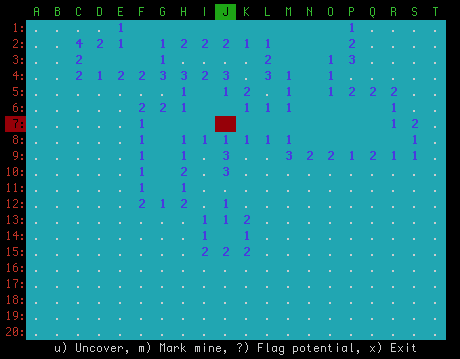 Figure 1. My text-mode Minesweeper game.