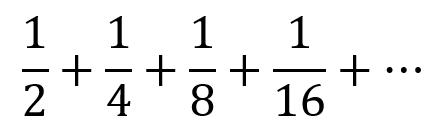 An even number series, showing fractions 1/2, 1/4, 1/8 on and on.