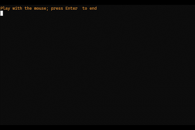 Terminal window showing mouse movement and text output