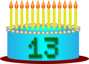 Cake image with 13 candles and the digital number 13